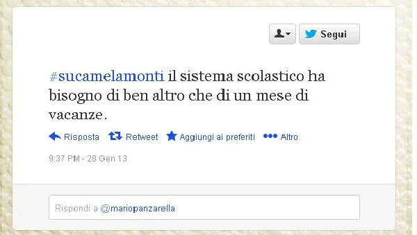 Altri insulti su Twitter #sucamelamonti contro un mese di vacanze a scuola
